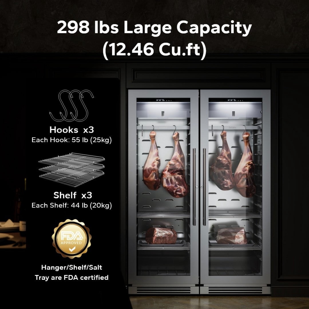 Ca'Lefort Dry Aging Fridge for Steaks, 12.43 cu.ft. Meat Ager Refrigerator for Restaurant/Bar/Kitchen/Home with Dual-Layer LOW-E Glass