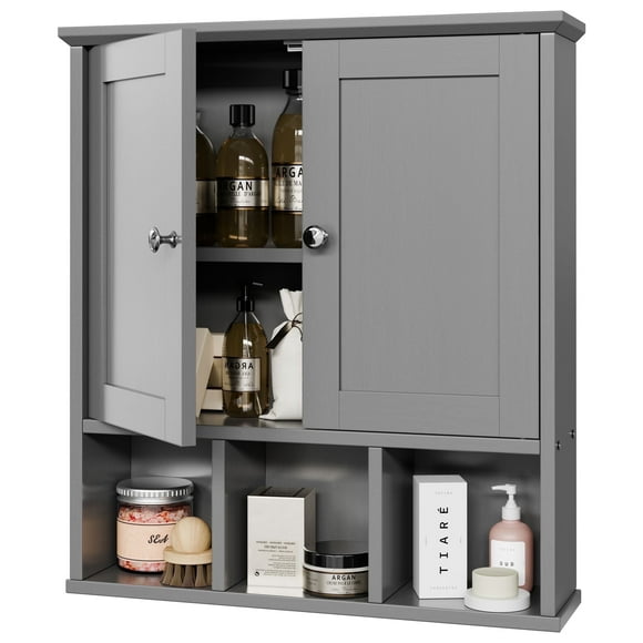 Walsunny Bathroom Medicine Cabinet, Wall-mounted Storage Cabinet with Adjustable Partitions, with 3 Open Shelves for Bedroom Organizer or Laundry