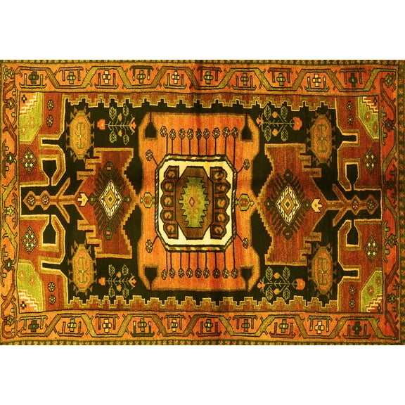 Ahgly Company Machine Washable Indoor Rectangle Persian Yellow Traditional Area Rugs, 5' x 7'