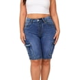 thumbnail image 4 of QERINTE Womens Plus Size High Waisted Capri jeans Stretchy Blue Shorts Curvy Summer, 4 of 6
