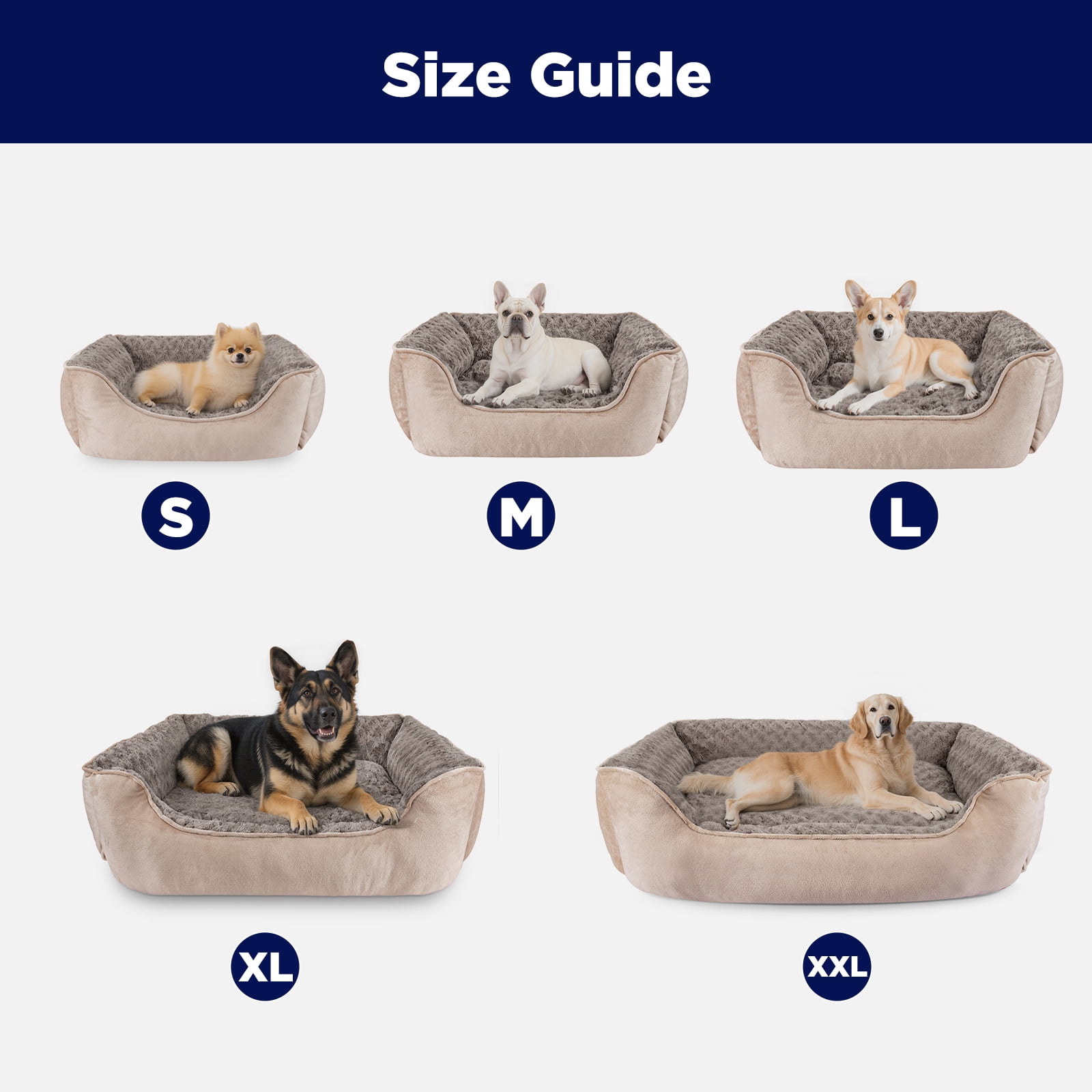 XL Dog Beds for Large Dogs, Rectangle Pet Beds with Anti Slip Bottom, Beige, 42"x30"x10"