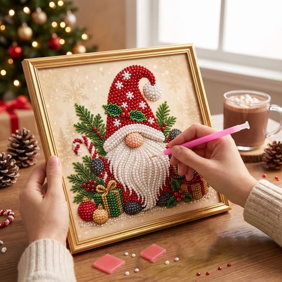Christmas Gnome Diamond Painting Kit for Adults DIY Rhinestone Art Craft Premium ABS Base Festive Holiday Home Decor Relaxing Indoor Activity Gift