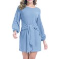 thumbnail image 1 of Vestido De Cóctel, Transpirable Manga Larga Linterna Vestido Corto Poliéster Lazo Cintura Cuello Redondo Color Puro Para Citas, 1 of 6