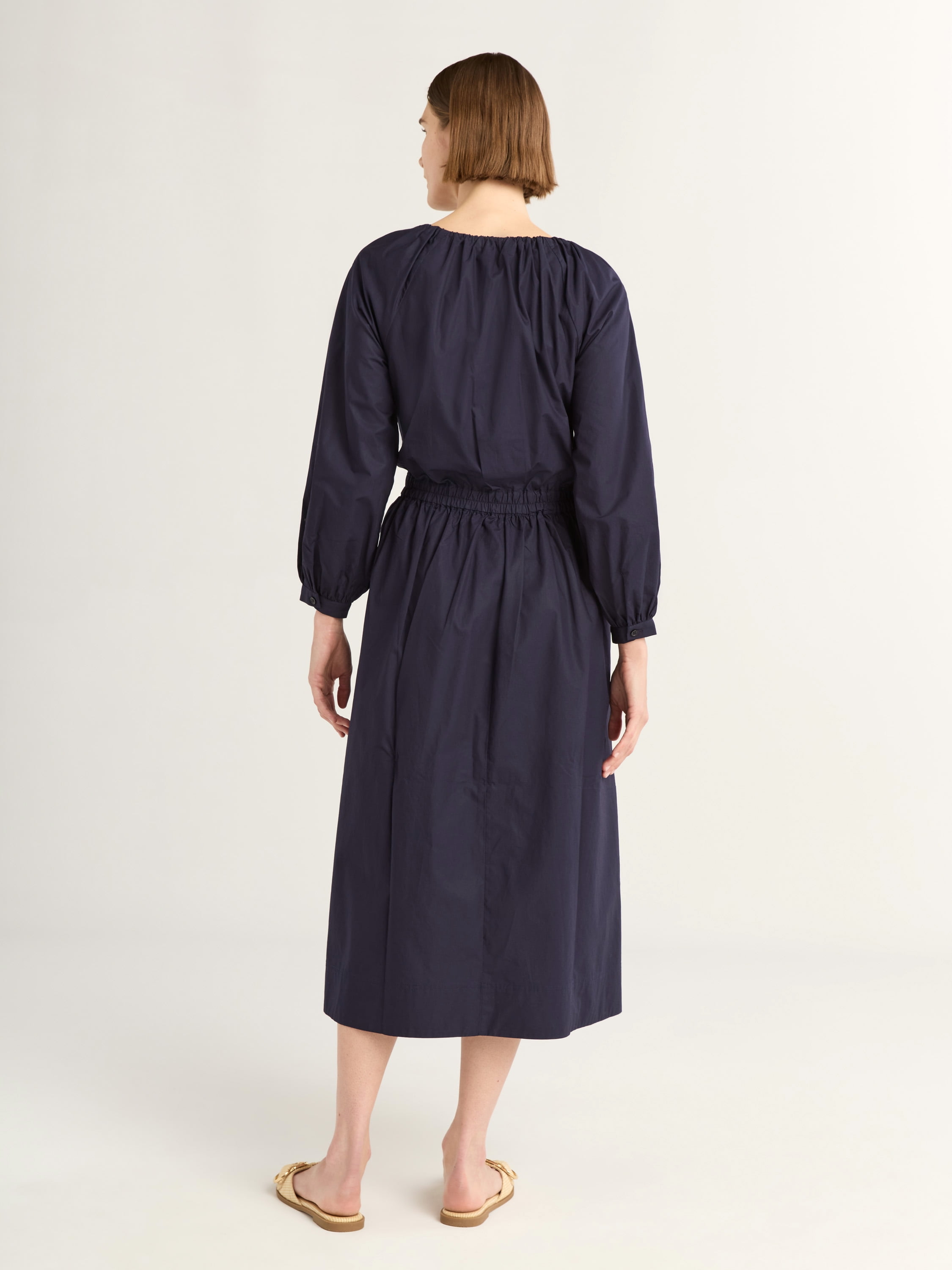 Free Assembly Women's Gathered Neck Cotton Maxi Dress with Long Sleeves, XS-XXXL