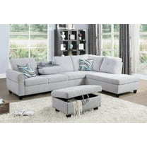 Pon Living Furniture Inc Linen Cup Holder Sectional Sofa with pillows, Grey White