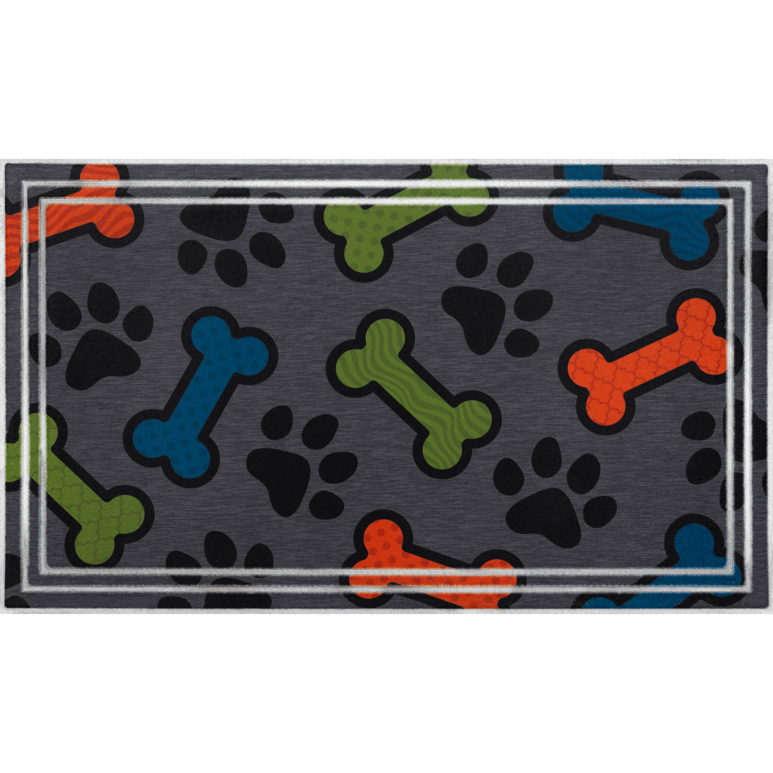 (2 pack) Mainstays Fashionables Deluxe Paw Prints and Bones Doormat, 18"x30"