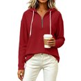 thumbnail image 6 of QATAINLAV Woman Quarter Zip Hoodie Solid Color Waffle Long Sleeve Shirts Casual Loose Fall Hooded Sweatshirt Wine XL, 6 of 8