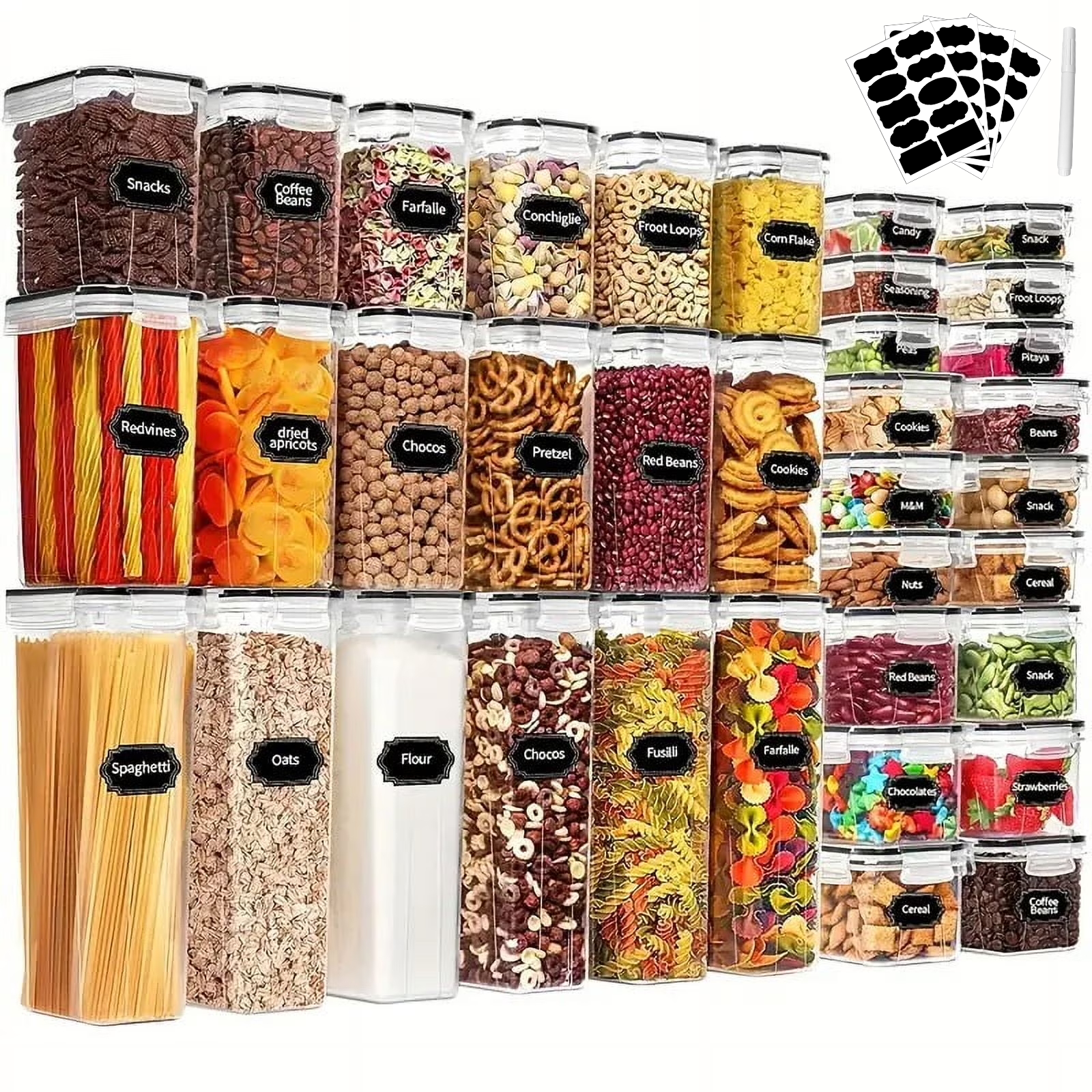 36 Pack Airtight Food Storage Containers Set with Labels & Marker- Leak-Proof, BPA-Free, Flip-Top Lids, Perfect For Kitchen Pantry Organization, Storage for Flour, Sugar, Cereal