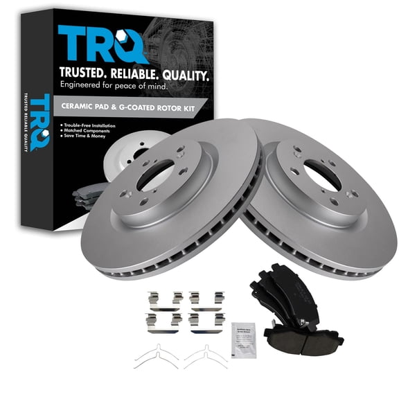 TRQ Front Brake Pad & Rotor Kit Brake Pads Brake Rotor Ceramic Premium G-Coated Fits Select 2009-2014 Acura TL