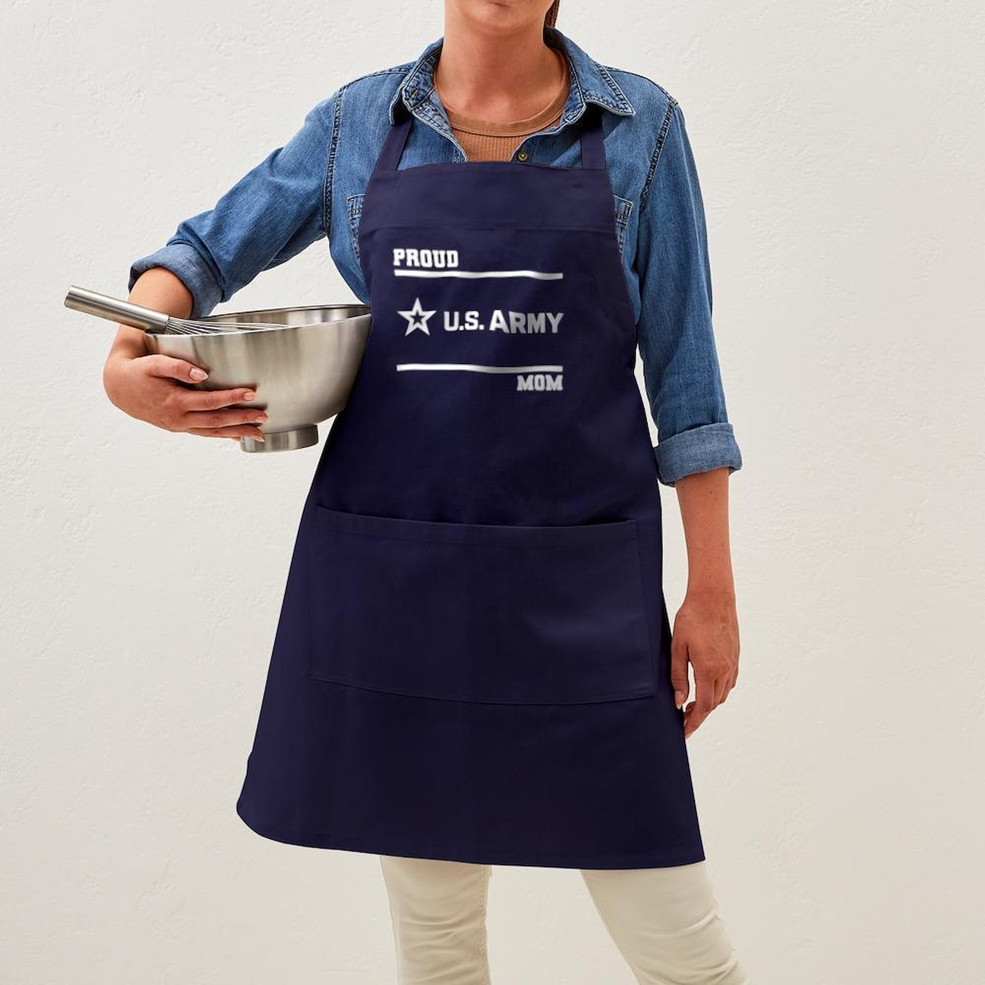CafePress - Proud Army Mom White - Kitchen Apron with Pockets, Grilling Apron, Baking Apron