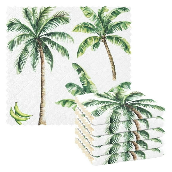 6 Pieces of Kitchen Towels 11x11Inch Kitchen Dish Cloths Kitchen Dish Towels Reuseable Cleaning Cloths Beautiful Palm Trees