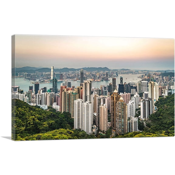 ARTCANVAS Hong Kong China Mountain View Canvas Art Print - Size: 60" x 40" (0.75" Deep) (3-Piece)