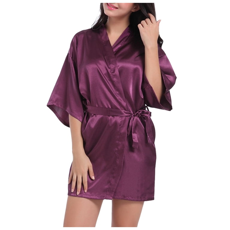 HJYCHN Full Length Satin Kimono Dressing Gown for Women Elegant Soft Silk  Robe with Long Sleeves Comfortable Bathrobe Loungewear Purple XXL -  Walmart.com