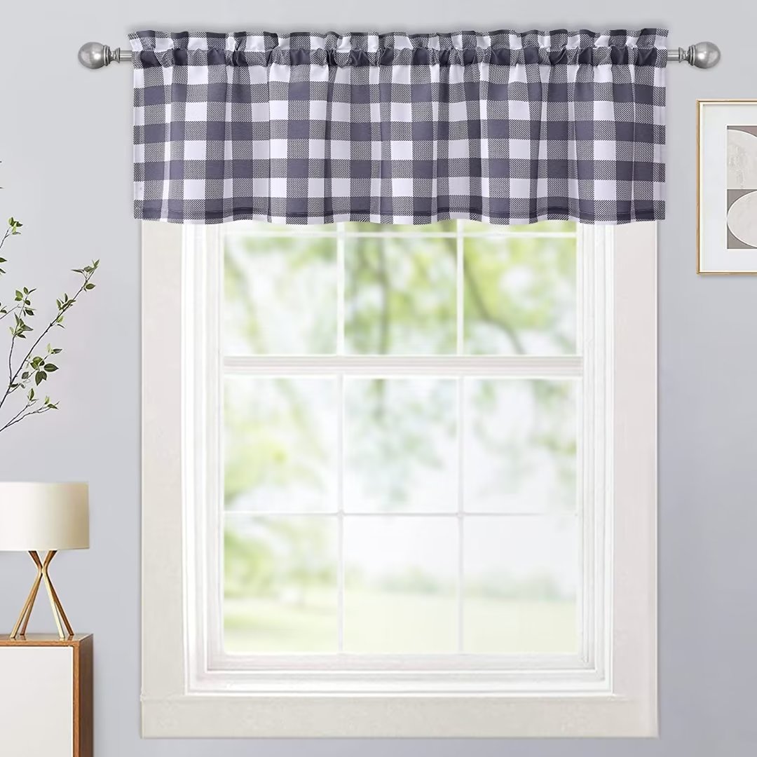 CAROMIO 56" W x 15" L Buffalo Check Curtains Valance for Kitchen Light Filtering Water Resistant