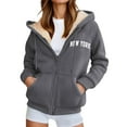 thumbnail image 2 of New York Hoodies for Women Fall Winter Long Sleeve Fleece Lined Zip Up Graphic Hooded Sweatshirt Jacket with Pockets, 2 of 6
