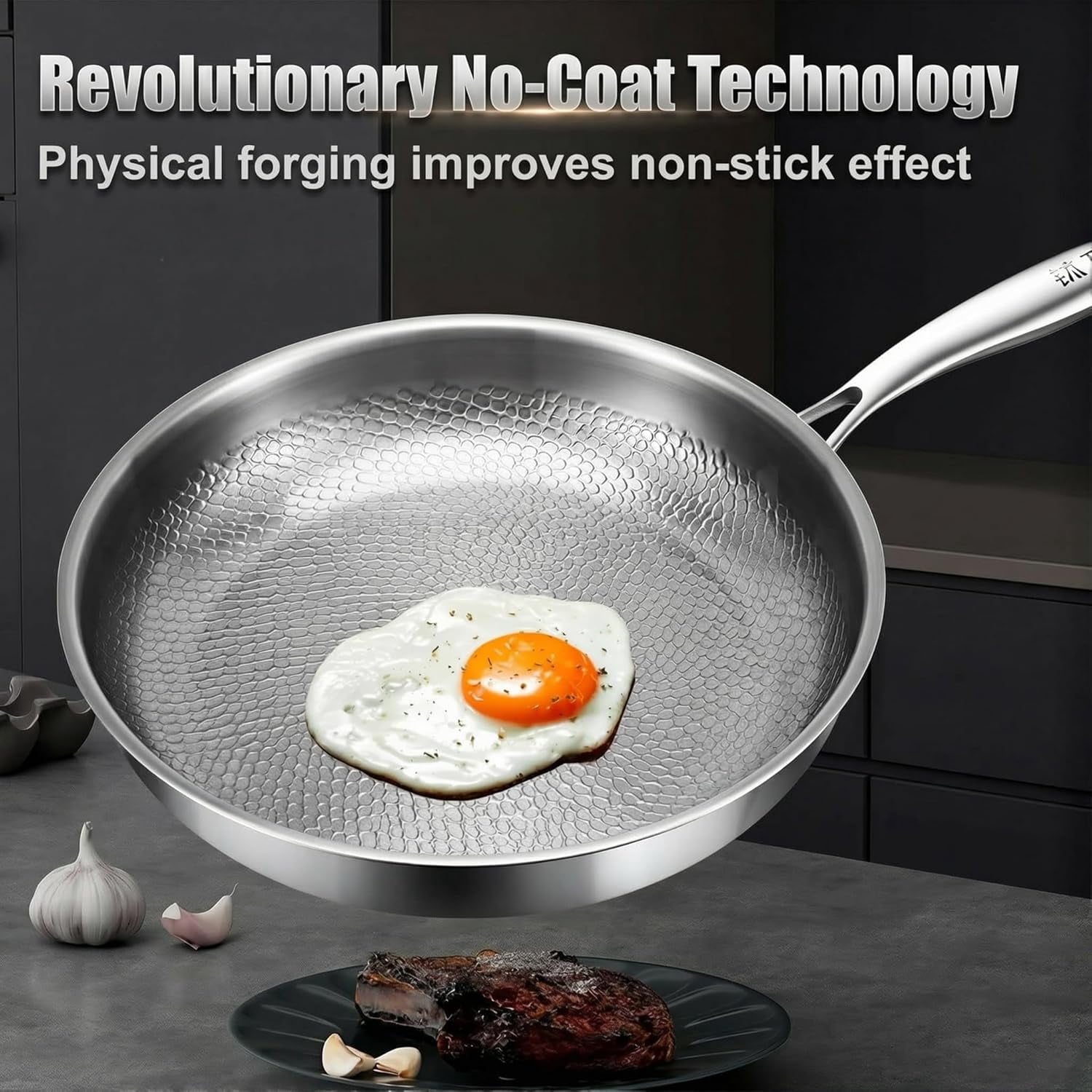 Titanium Pro Pan, 2026 Upgrade Pure Titanium Frying Pan with Lid, Non Stick Titanium Hammered Pan, Chemical-Free, Extreme Heat-Resistant & Lasts a Lifetime (10.23in, With Lid)