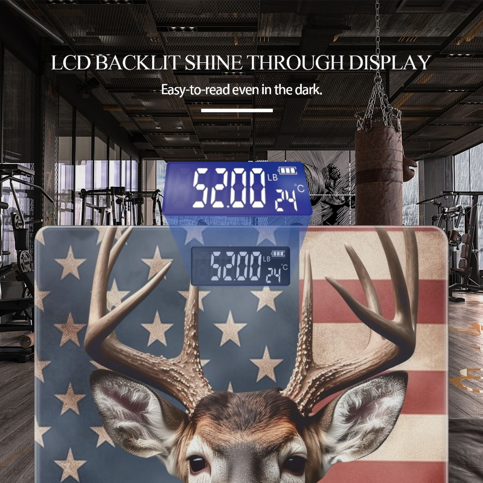 Bathroom Scale, Highly Accurate Digital Body Scale,Precisely Measures Weight up to 400 lbs-White-Tailed Deer In Front Of American Flag Background