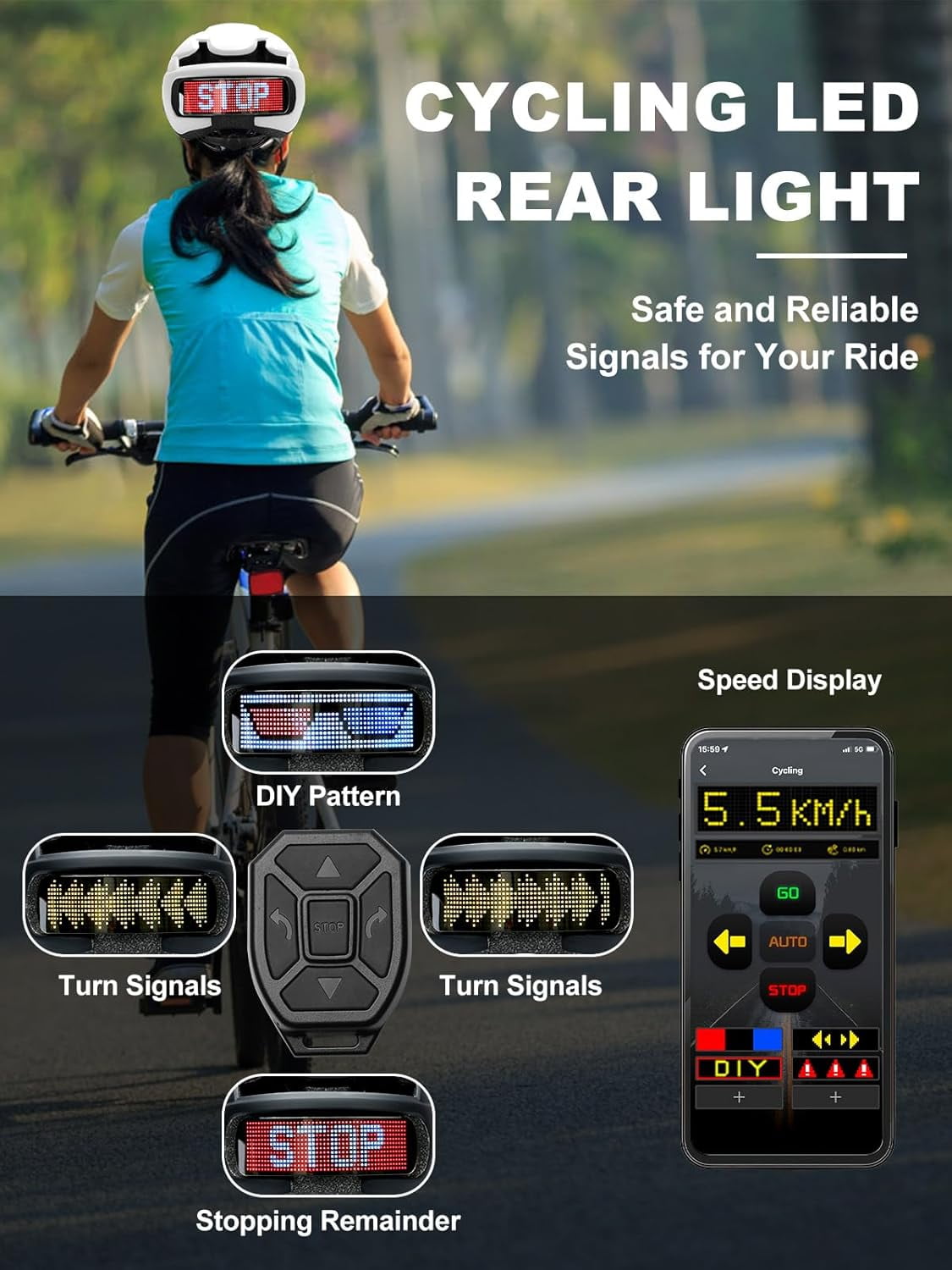 Bike Helmet with LED Display, Remote and App, Turn Signals, Rear Light, DIY Image