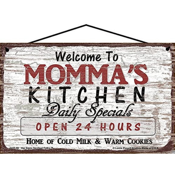 5x8 Vintage Style Kitchen Sign Welcome to Momma's Kitchen Daily Specials Open 24 Hours Home of Cold Milk and Warm Cookies Mother's Day Gift for Grandmothers Home Décor for Grandma
