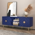 thumbnail image 6 of HLR 63''Modern TV Stand for 65/70/75 inch TV, Entertainment Center with Storage Cabinet, Mid Century Blue TV Stand,Embossed Pattern TV Console, TV Media Console for Living Room, Bedroom, 6 of 14
