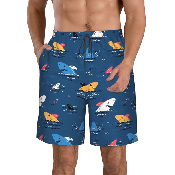 Balery Colorful Ocean Shark Traje de Baño Estilo Hawaiano para Hombre, Shorts de Secado Rápido con Bolsillos-Large