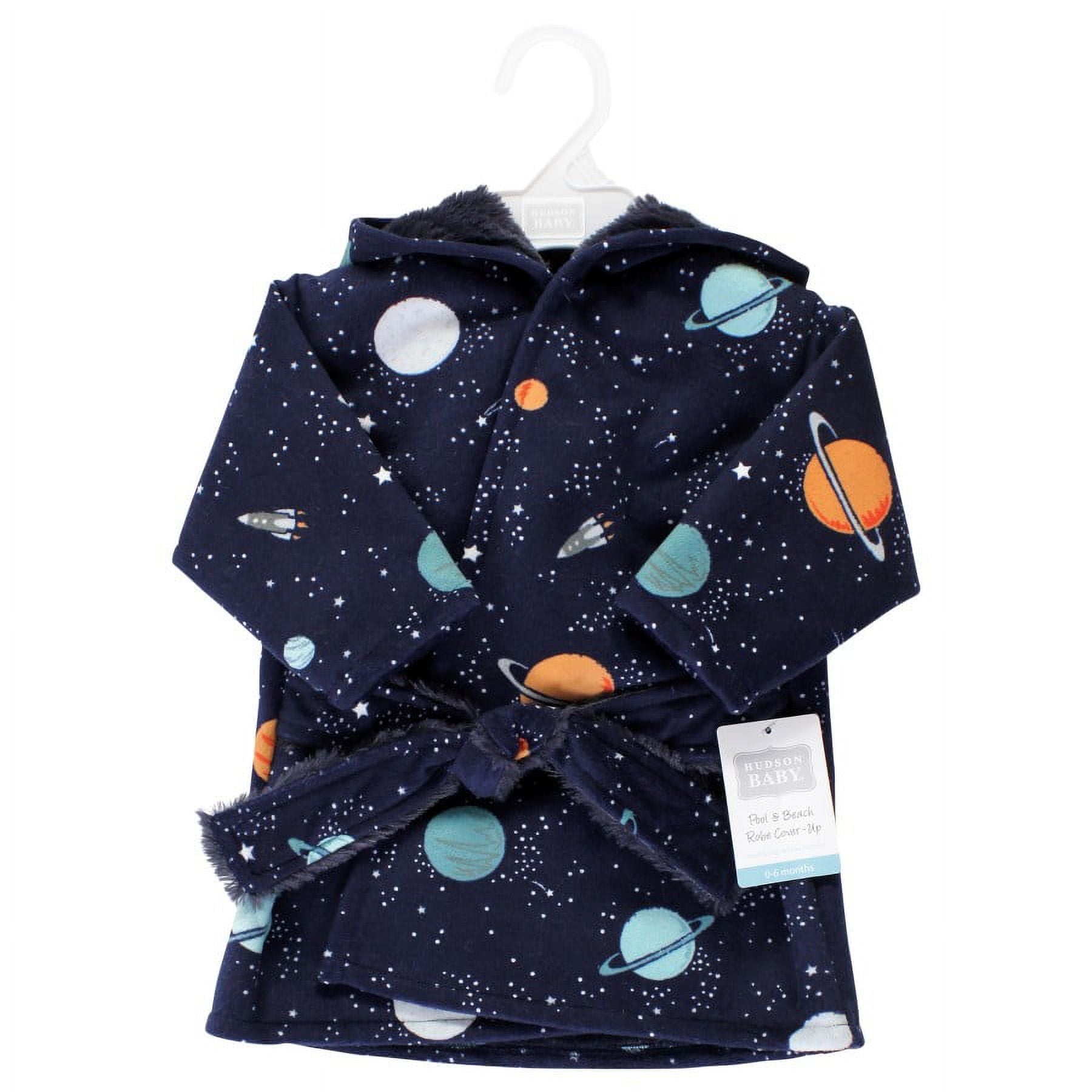 Hudson Baby Mink with Faux Fur Lining Pool and Beach Robe Cover-ups, Space, 12-18 Months