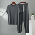 thumbnail image 2 of UVEASISHA 2 Piece Pj Sets for Men Big and Tall Short Sleeve Tee and Joggers Cozy Soft Modal Pajamas Set Breathable Summer Sleepwear Outfits Dark Gray 3XL, 2 of 6