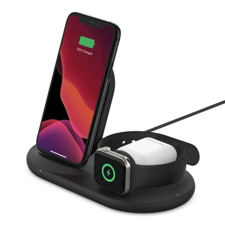 Belkin - 3-in-1 Wireless Charger - Fast Charging Stand for iPhone, Watch & AirPods - Qi-Certified Charger - Case Compatible - Black