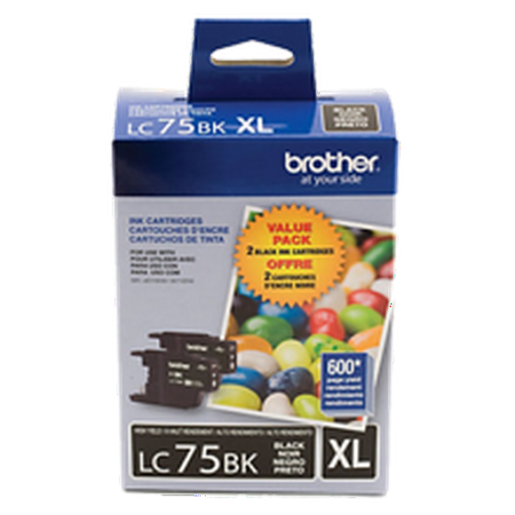 BROTHER LC75BKS Cartouche d'Encre à Haut Rendement Noir Lot de 2 pour BROTHER MFC-J5910DW