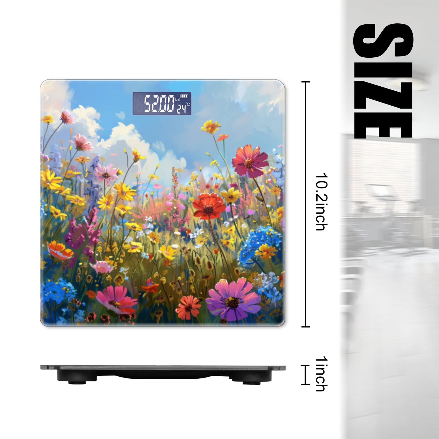 High Precision Body Weight Scale Smart Bathroom Scales with Large LCD Display(400lbs),Decorative for Bedroom-Vibrant Field Of Wildflowers With Colorful Daisies And Bluebells