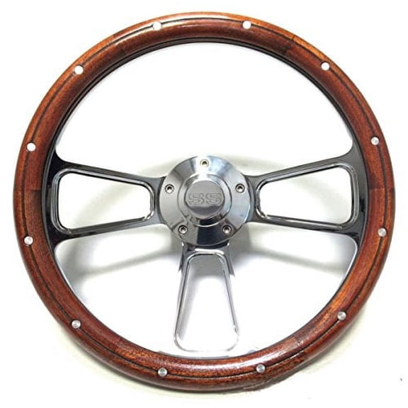 Chevy Super Sport Chrome & Mahogany Steering Wheel Kit, SS Logo Engraved Horn