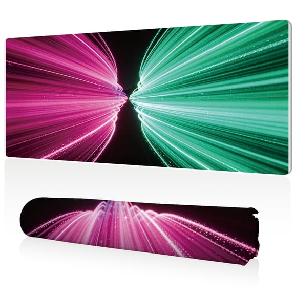 LIVEKEY Mouse Pad 80x40cm Extra Large Non Slip Stitched Edges Full Coverage Durable Easy Clean Pink Green Light Beam Art for Gaming Office