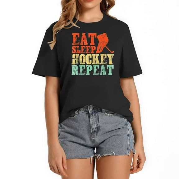 Womens Eat Sleep Hockey Repeat, Sport Game T-Shirt