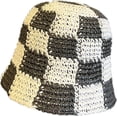 thumbnail image 6 of CoCopeaunts Straw Bucket Hat for Women Plaid Patchwork Crochet Fisherman Hat Outdoor Sun Protection Hollow Ladies Bucket Cap, 6 of 8