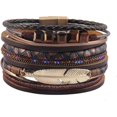 thumbnail image 1 of Heyone Womens Leather Cuff Bracelet Feather Multi Strand Bracelet Wrap Bracelet Turquoise Boho Bangle Braided Leather Wristbands Bohemian Jewelry Gift, 1 of 5