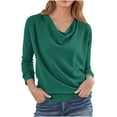 thumbnail image 2 of Sweatshirts for Women Pleated Collar V-Neck Solid Color Casual Loose Long-sleeved Top,Tops for Women Green, 2 of 5
