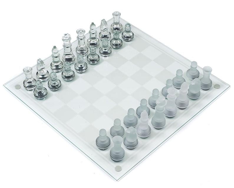 Chess46-001 Avant-Garde Black Frosted Glass Chess Set with Mirror Board The Art Wall SPORTS