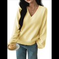thumbnail image 2 of Women Fall Long Sleeve Sweater V Neck Tops Casual Light-Weight Knit Pullover Shirts Light Yellow S, 2 of 7