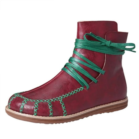 

Women Leather Sandals Multicolor Leather Boots Women Casual Leather Boots Low Heel Round Head Medium Boots