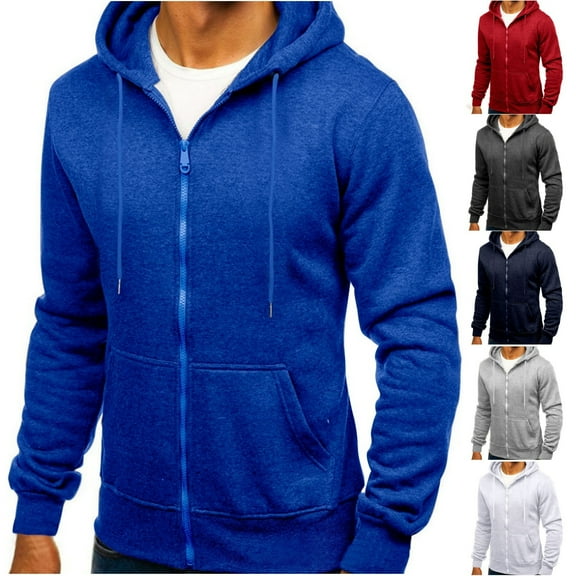 Goodtrade8 Mens Winter Jackets and Coats Hooded Zip up Athletic Plain Pocket Long Sleeve Coats for Man