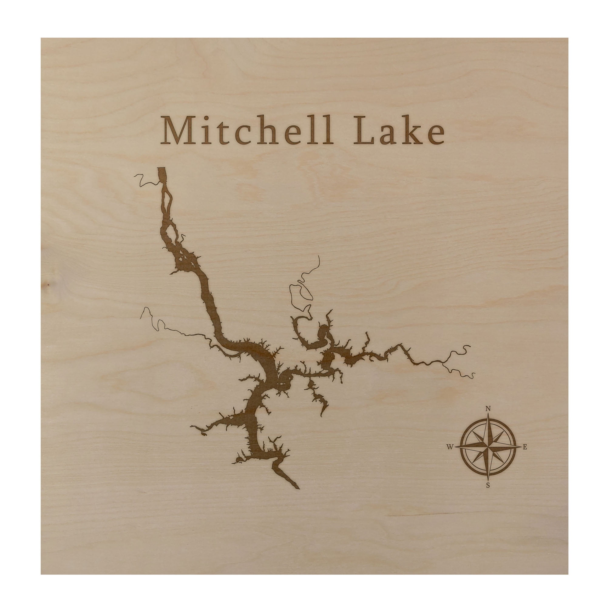 Mitchell Lake Map 24x24" Wood Wall Art Office Decor Gift Engraved 