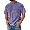 thumbnail image 5 of Hfnxid Men's Big and Tall Top Vintage Short Sleeve Shirt Solid Color Crewneck T-Shirt Casual Going Out Tops with Pocket Purple XXL, 5 of 5