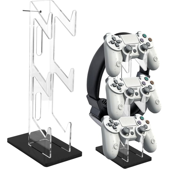 HUGFEGWE 2 Pack Acrylic Headphone Stand, 3 Tier Gaming Controller Holder and Headset Stand for Xbox ONE PS5 PS4 Switch, Game Gear Organizer Stand Headphone Holder Accessories U2536-13950