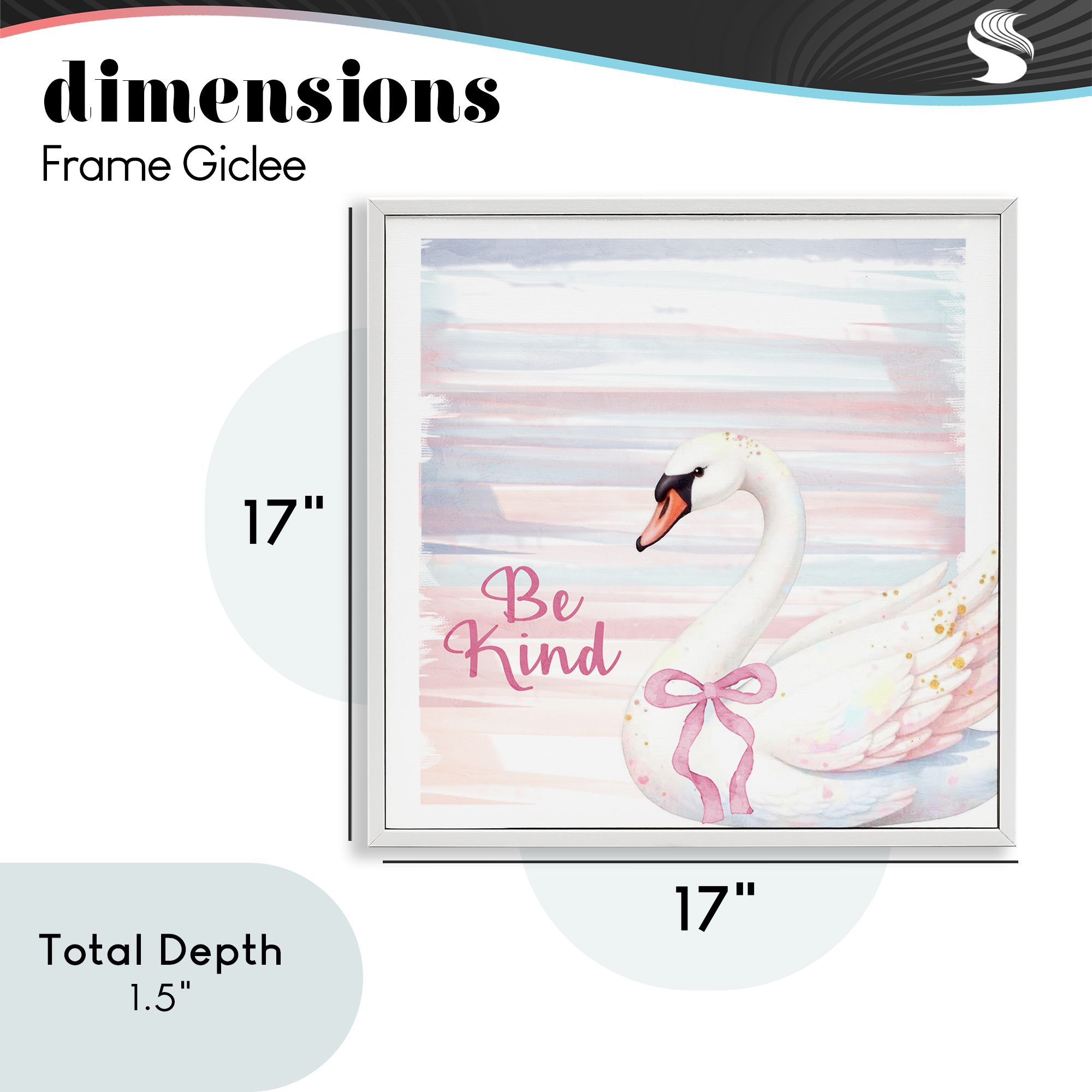 Be Kind Pastel Swan White Framed Giclee Art, design by Kim Allen