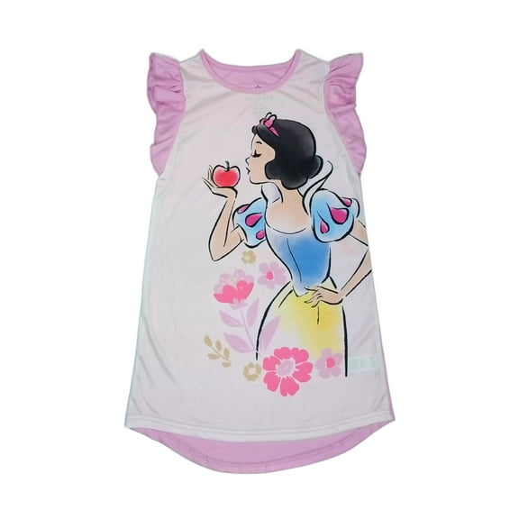 Snow White Apple and Wildflowers Girl's Satinet Pink Flutter Sleeve Nightgown (Large 10/12)