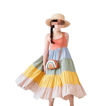 

EYIIYE Toddler Baby Girls Rainbow Color Patchwork Loose Princess Dress 1-6 Years