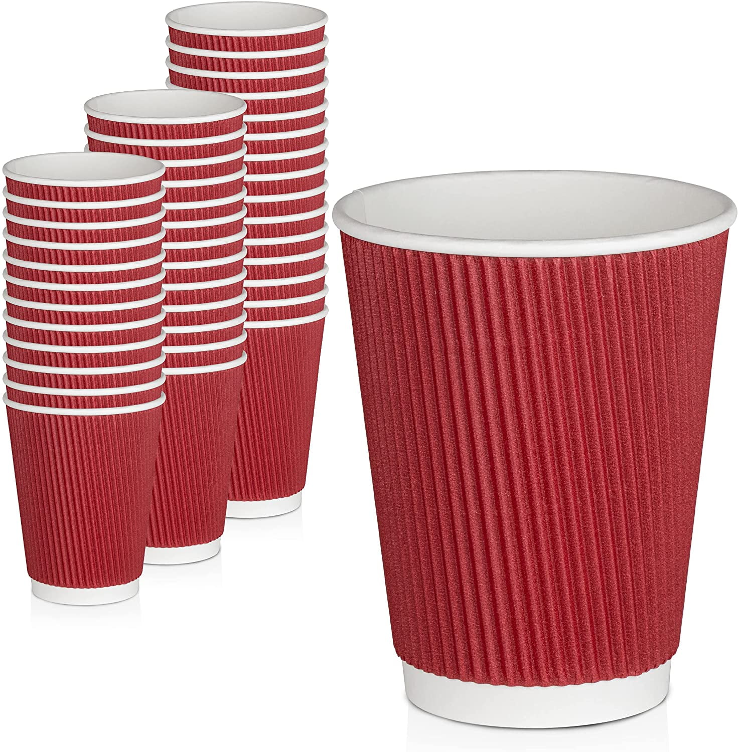 [50 Pack] Disposable Coffee Cups 12oz Dark Red Double Wall Insulated