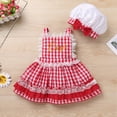 thumbnail image 5 of IBTOM CASTLE Baby Girl 1st Birthday Outfit Summer Vintage Plaid Romper with Headband for Cake Smash Photo Shoot 6-12 Months Red + Hat, 5 of 8
