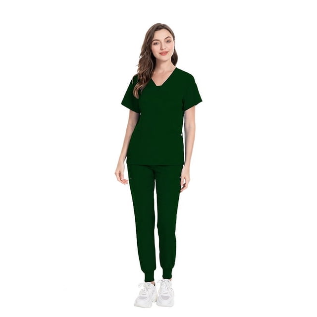 Traje quirúrgico de cuello dividido para mujer, ropa de mano con cepillo elástico para hospital, ropa de trabajo de enfermera de manga corta con estampado