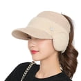 thumbnail image 2 of dianhelloya Warm hat LadyEarflap Hat Solid Color Empty Top Stretch Autumn Winter Windproof Sun Protection Knitted Baseball Hat Riding Supplies Beige, 2 of 8